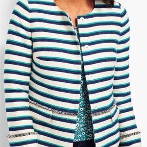 Talbots Striped Jacket with Fringe Detail